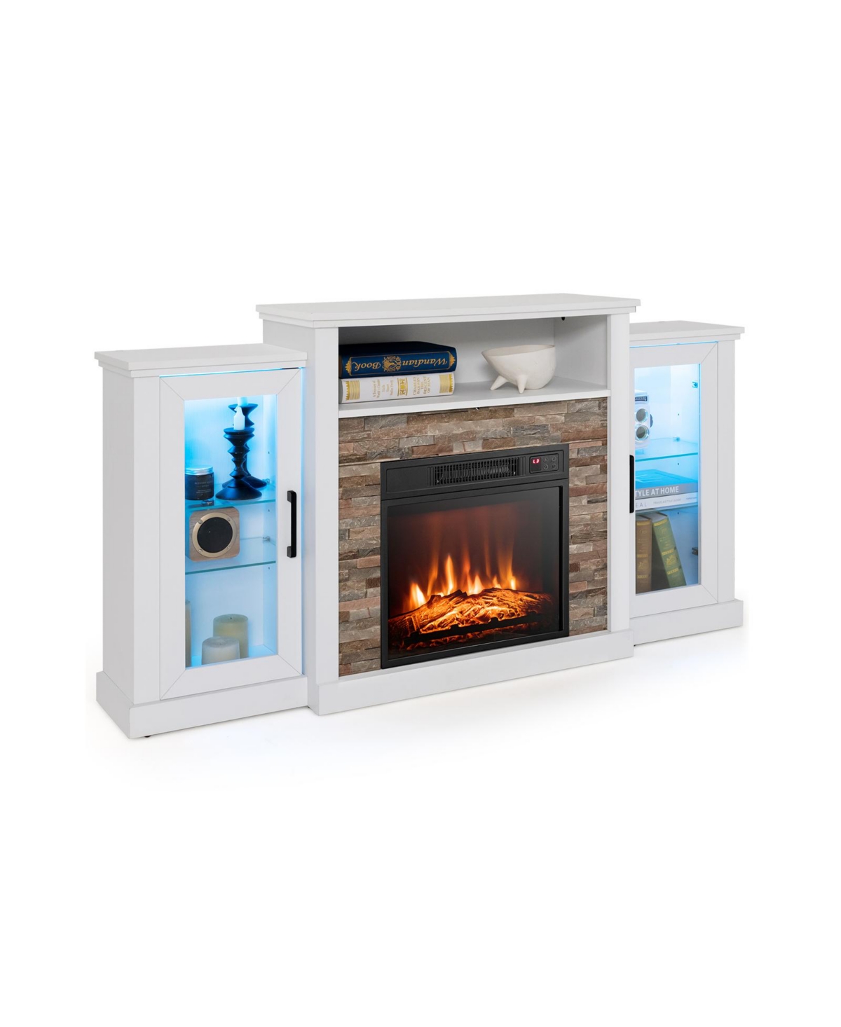Fireplace Tv Stand with 16-Color Led Lights for TVs up to