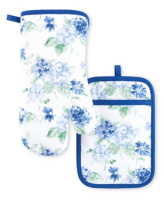 Amber Floral Oven Mitt Pot Holder Oven Mitt 7" x 13", Pot Holder 7" x 10" 2 Pk