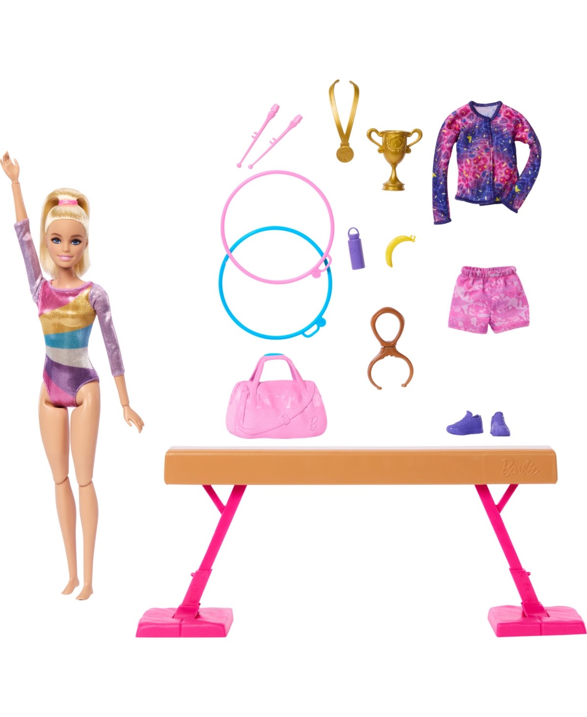 Shop Barbie Gymnastics Play Set With Blonde Fashion Doll, Balance Beam, 10 Plus Accessories And Flip Feature In Multi