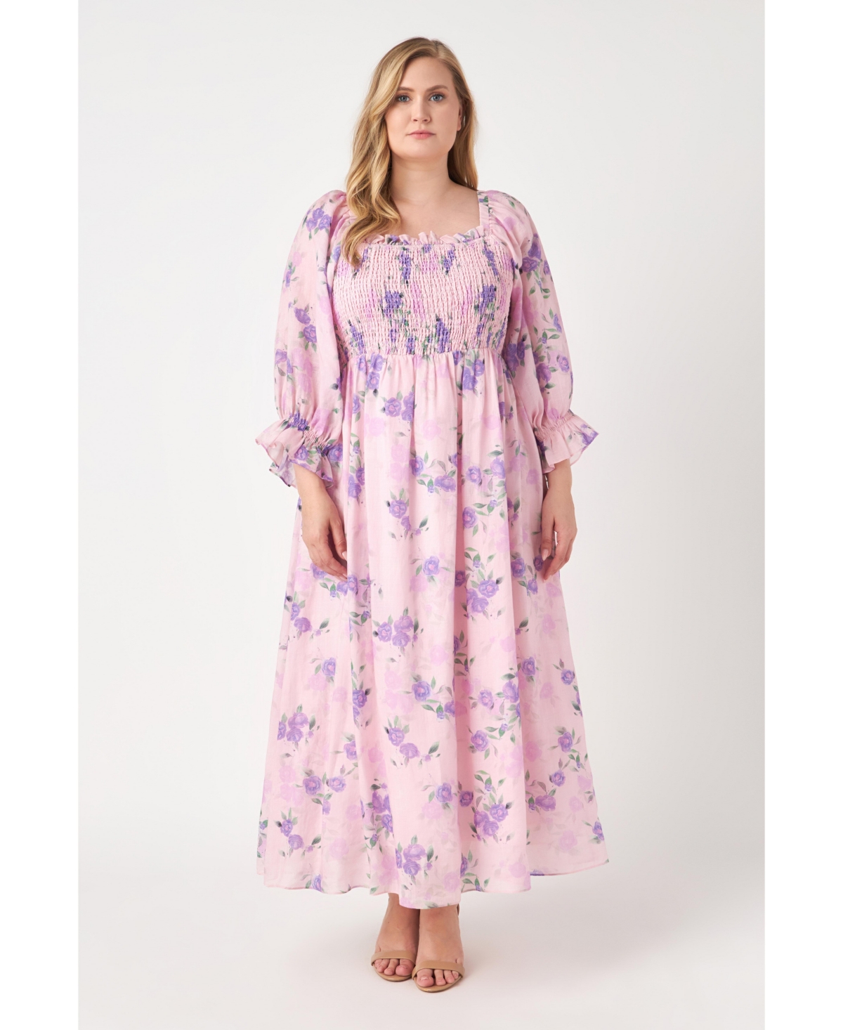 Women's Plus size Floral Smocked Maxi Dress - Peony