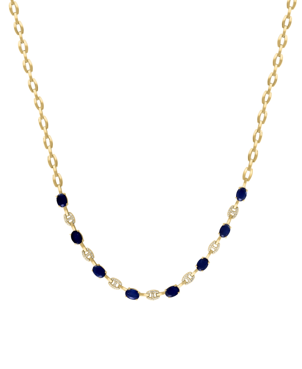 Effy Sapphire (7-5/8 ct. t.w) & Diamond (1/3 ct. t.w.) Mariner Link 18" Collar Necklace in 14k Gold - Yellow Gold