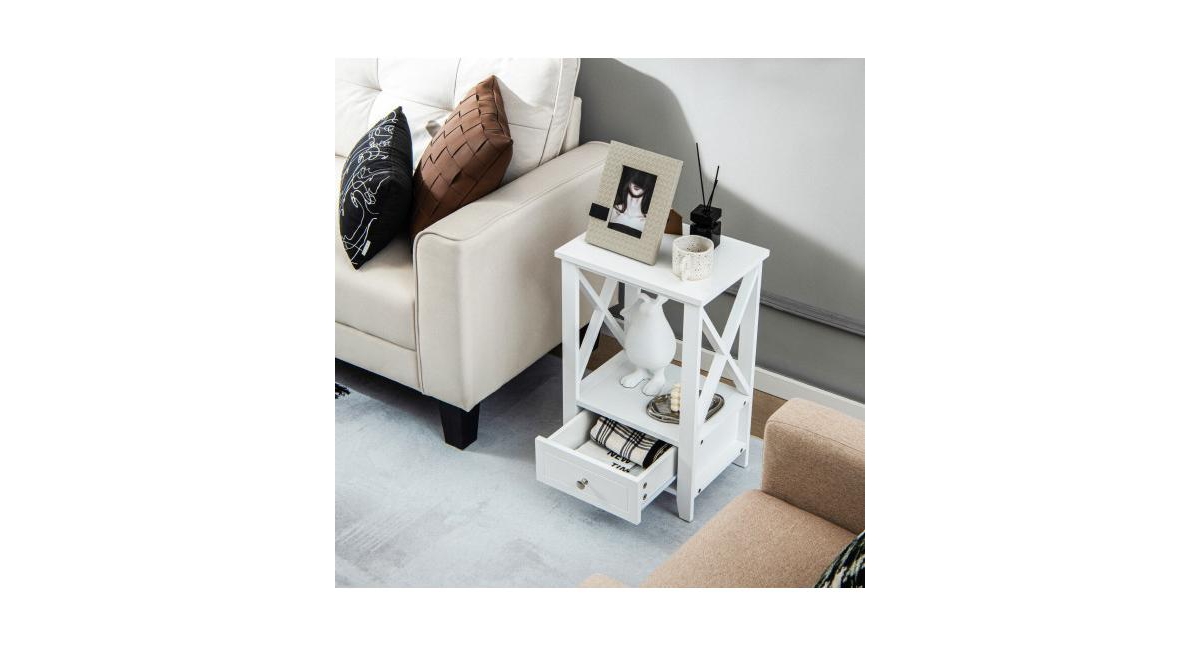 2-Tier 16 x 14 Inch Multifunctional Nightstand with Storage Drawer