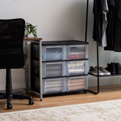 Set of 2 Plastic 3 Drawer Slim Narrow Storage Drawer Cart with 4 Caster Wheels