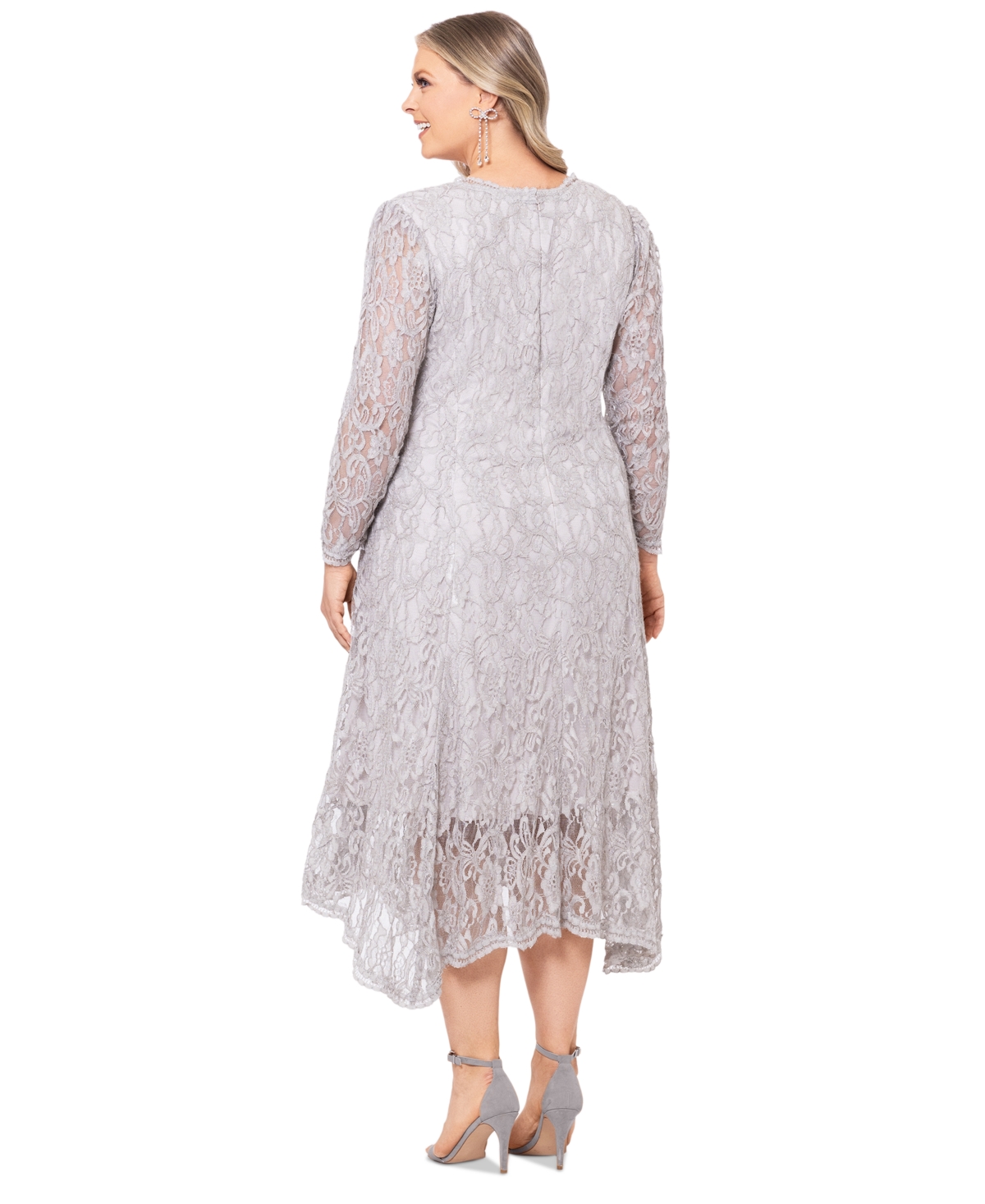 Betsy Adam Plus Size Floral Lace Midi Dress Taupe Smart Closet