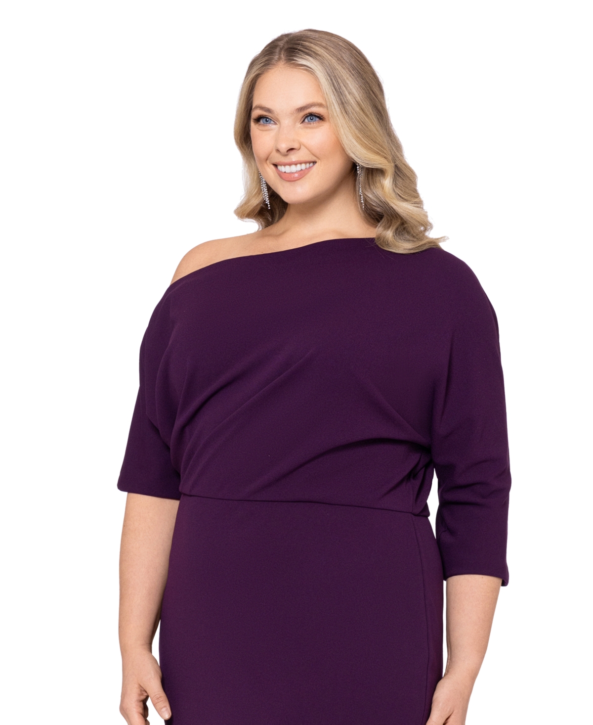 Shop Betsy & Adam Plus Size Off-shoulder 3/4-sleeve Sheath Dress In Mulberry