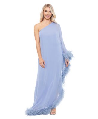 Betsy & Adam - Women's Asymmetric-Neck Feather-Trim Dress