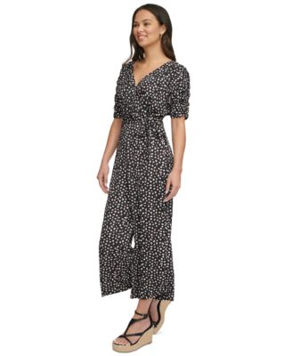 DKNY Women's Printed Ruched-Sleeve Cropped Jumpsuit