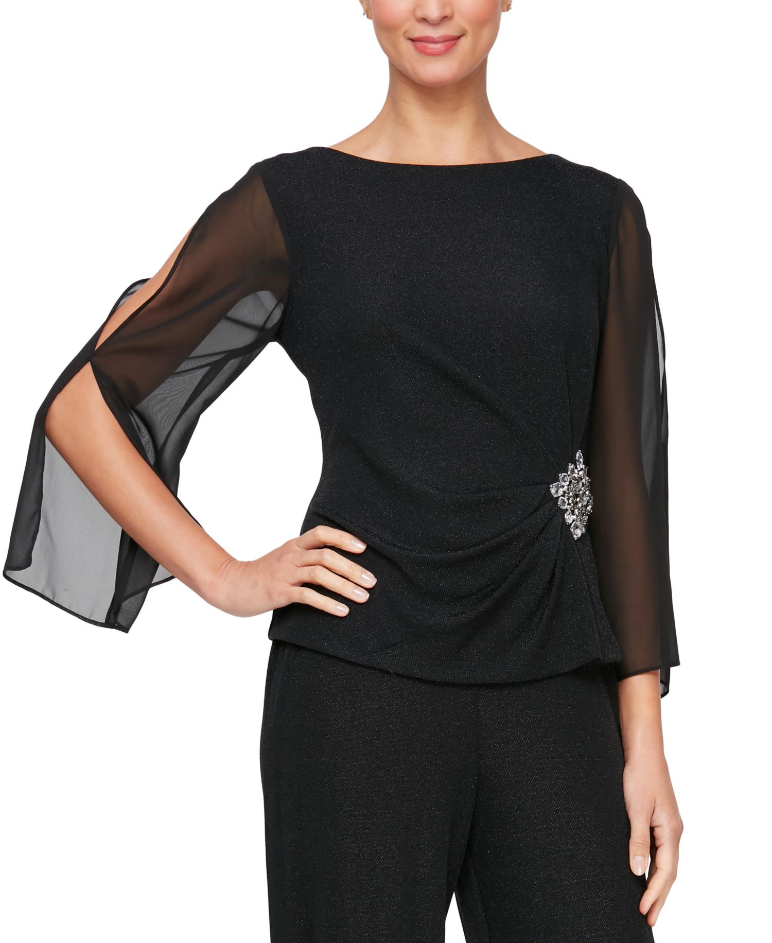 Women's Metallic-Knit Split-Sleeve Blouse