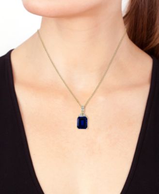 EFFY&reg; Lab Grown Sapphire (10 ct. t.w.) & Lab Grown Diamond (1/2 ct. t.w.) 18" Pendant Necklace in 14k Gold