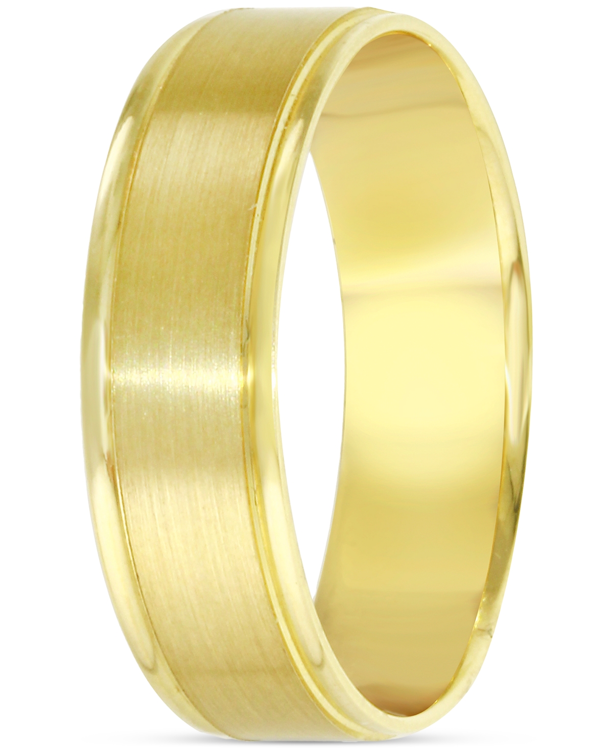 Shop Macy's Men's Polished & Textured Beveled Edge Wedding Band In 14k Gold In Yellow Gold
