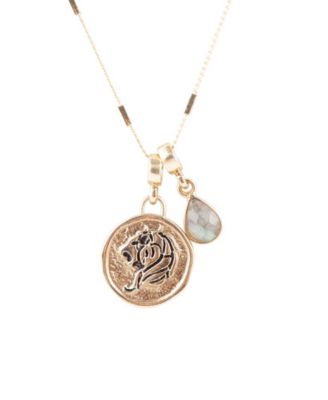 Zodiac Coin Genuine Teardrop Charm Necklace