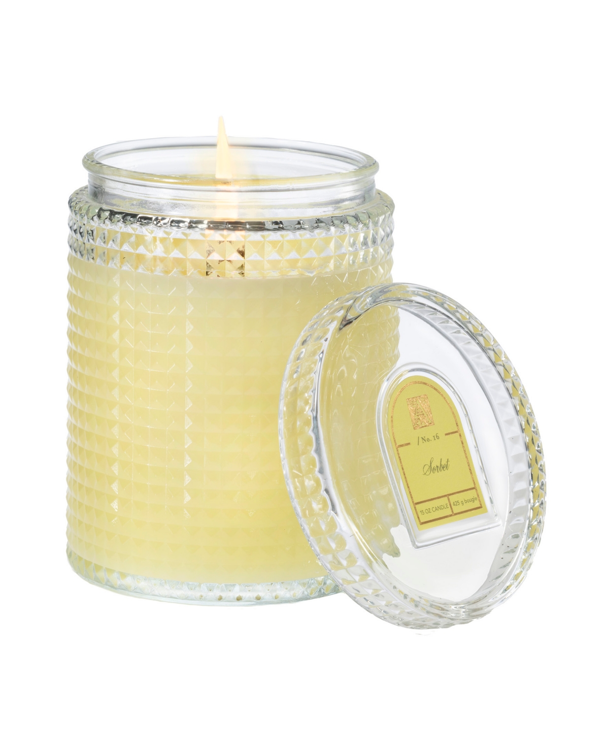 Sorbet Textured Glass Candle with Lid, 15 oz - Pale Yellow