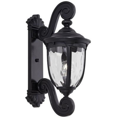 Bellagio Vintage Outdoor Wall Light Fixture Texturized Black Dual Scroll Arm 24" Clear Hammered Glass for Post Exterior Barn Deck Home