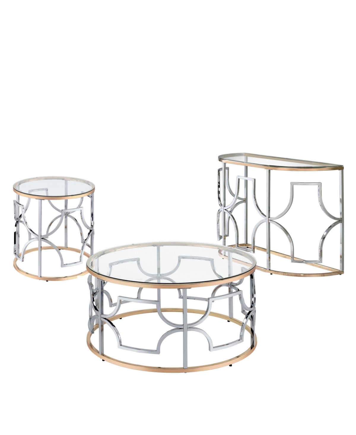 Furniture Of America 3-piece Metal, Glass Camille Modern Tempered Glass Top Table Set In Chrome And Gold