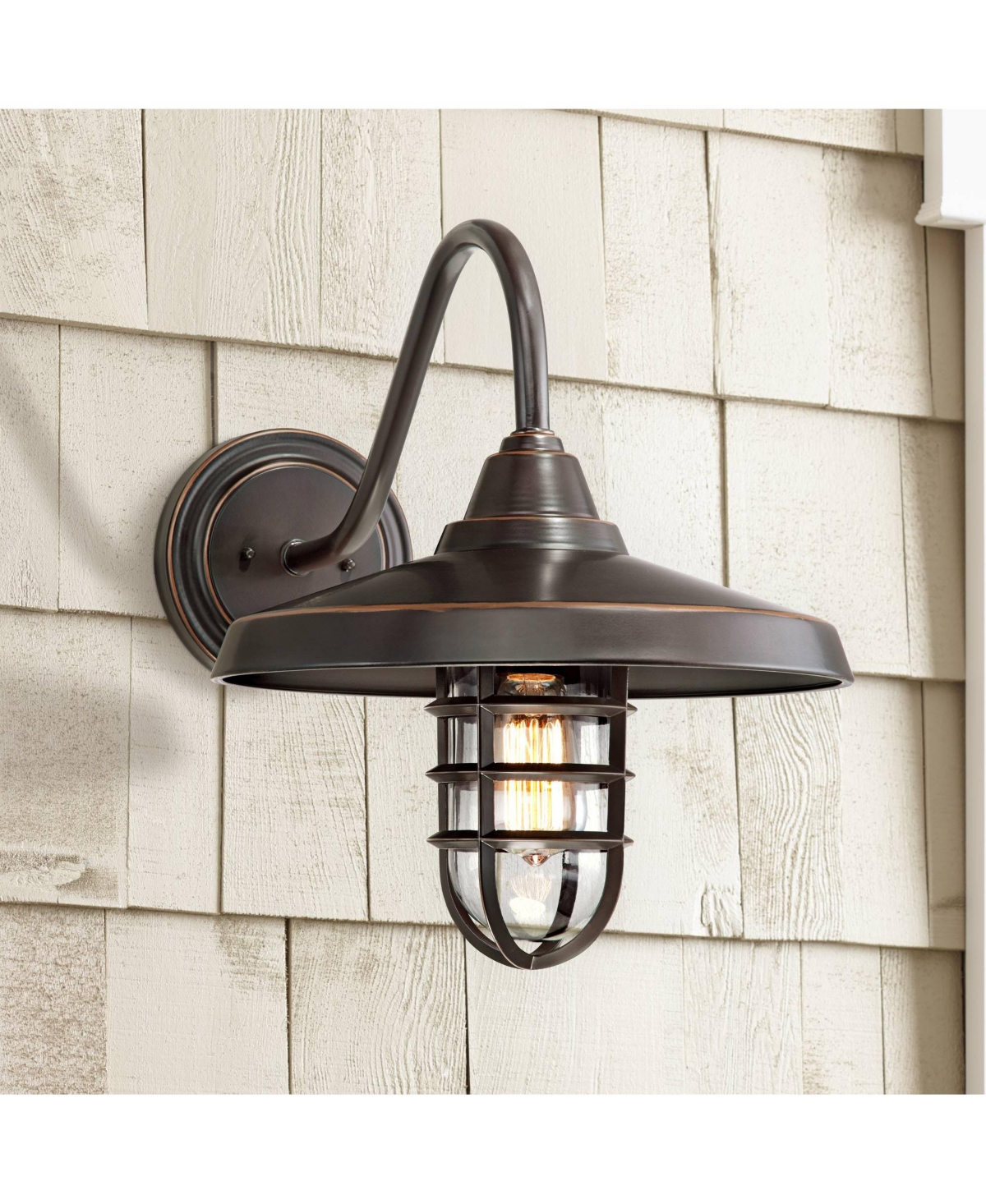 Marlowe Rustic Industrial Farmhouse Outdoor Wall Light Fixture Painted Bronze Cage 16 3/4" Clear Glass for Exterior Barn Deck House Porch Yard Patio O