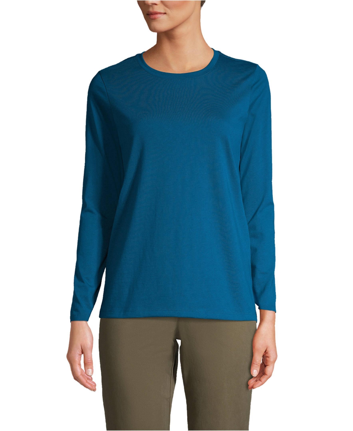 Lands' End Women's Relaxed Supima Cotton Long Sleeve Crew Neck T-Shirt