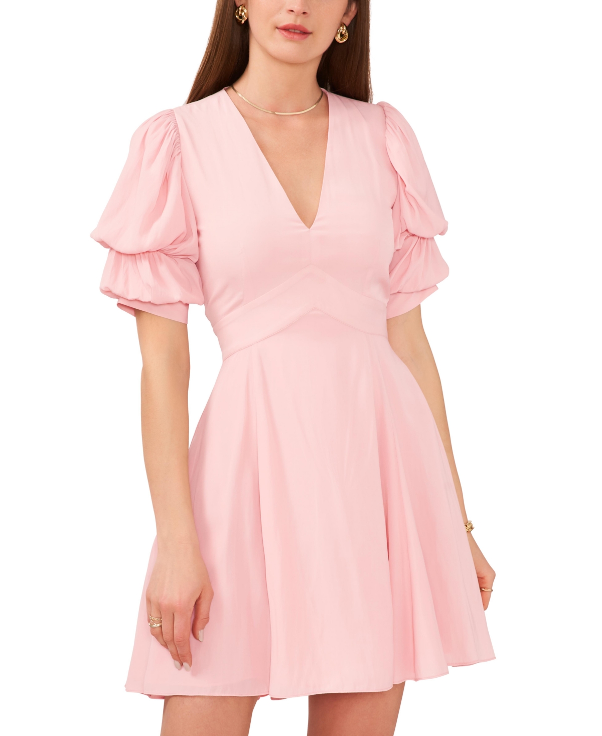 Shop 1.state Women's V-neck Tiered Bubble Puff Sleeve Mini Dress In Rose Linen