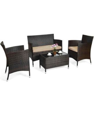 Outdoor 4 Piece Rattan Garden Furniture Set Sofa with Cushions and Table