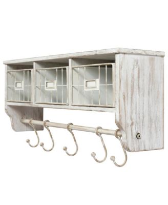Rustic Coat Rack Wall Mounted Shelf With Hooks & Baskets, Entryway Organizer Wall Shelf With 5 Coat Hooks And Cubbies