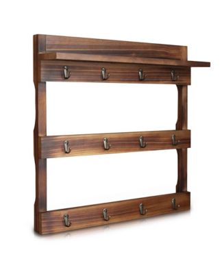 Rustic Mug Rack Wall Mounted With Shelf - Coffee Cup Hangers - Built In ...