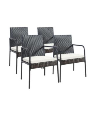 4 Pieces Patio Wicker Rattan Dining Chair Set with Comfy Cushions
