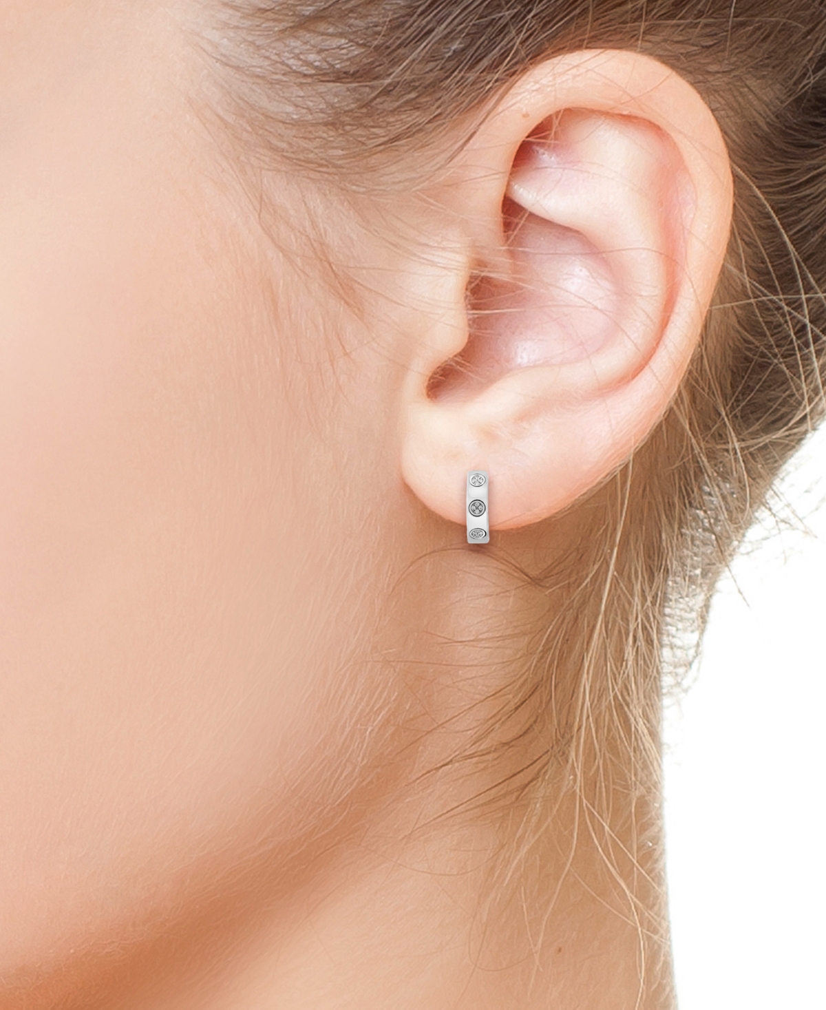 Shop Effy Collection Effy Diamond Mini Cluster Small Huggie Hoop Earrings (1/20 Ct. T.w.) In Sterling Silver, 0.67"
