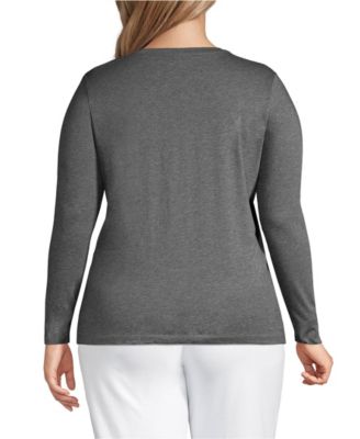 Women's Plus Size Relaxed Supima Cotton Long Sleeve V-Neck T-Shirt