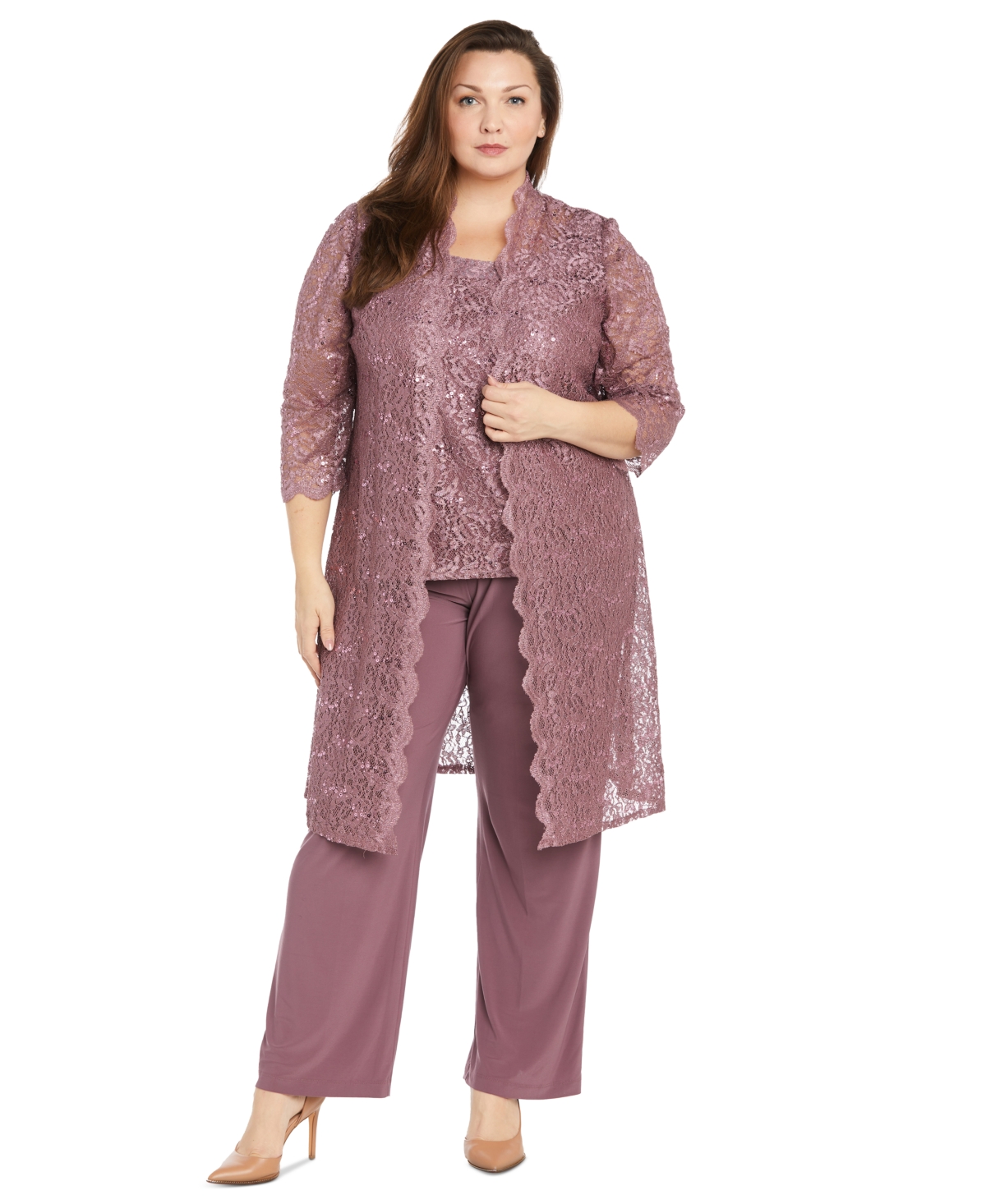 3-Pc. Plus Size Sequined Lace Pantsuit & Shell - Royal