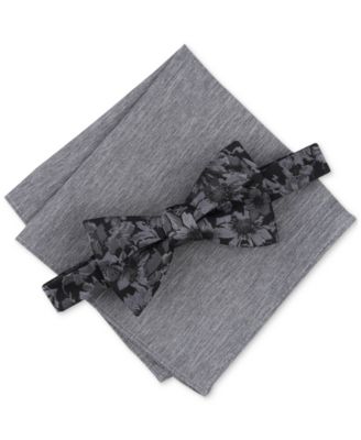 Bar III - Men's Malaga Floral Bow Tie & Solid Pocket Square Set