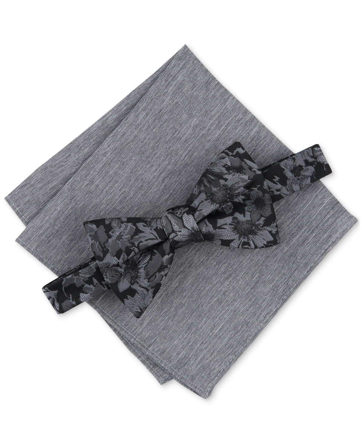 Men's Malaga Floral Bow Tie & Solid Pocket Square Set, Created for Macy's - Black