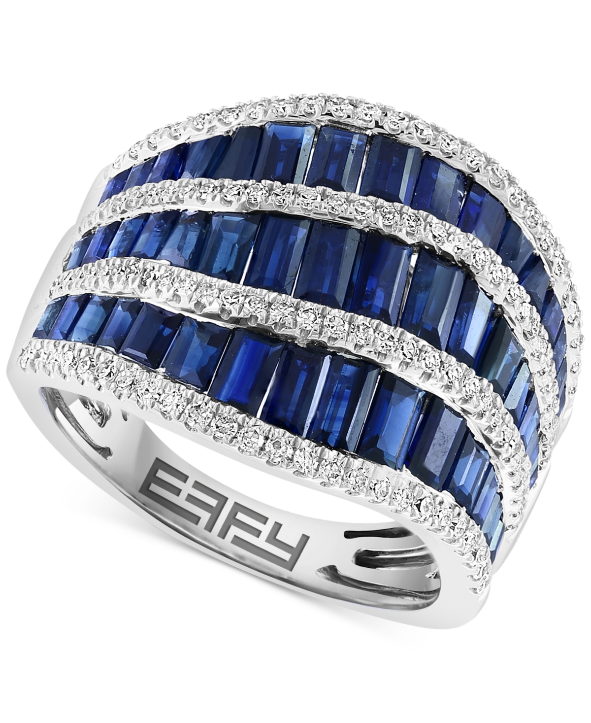 Effy Sapphire (4-3/4 ct. t.w.) & Diamond (3/8 ct. t.w.) Baguette Statement Ring in 14k White Gold - White Gold