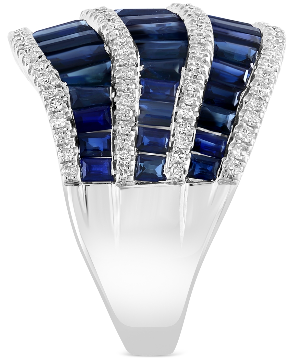 Effy Sapphire (4-3/4 ct. t.w.) & Diamond (3/8 ct. t.w.) Baguette Statement Ring in 14k- White Gold