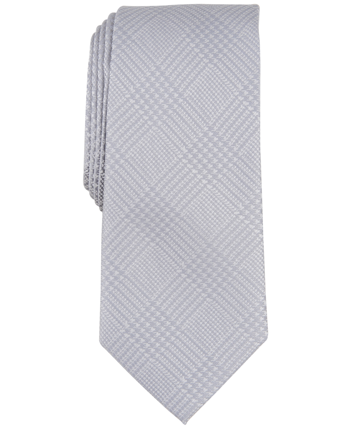 Alfani Men's Foxboro Plaid Tie, Created For Macy's In Silver