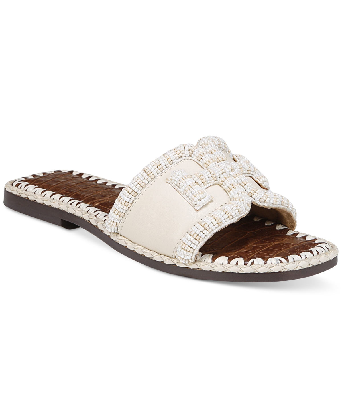 Shop Sam Edelman Women's Fitz Beaded Slide Flat Sandals In Ivory Beaded Leather