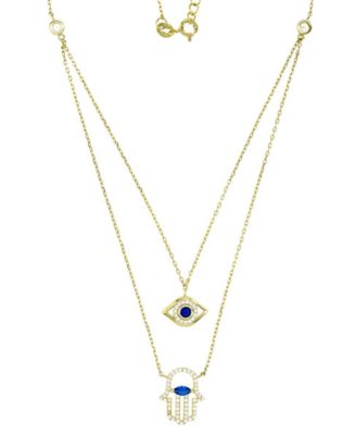 Macy's - Lab-Created Blue Spinel & Cubic Zirconia Evil Eye & Hamsa Hand 18" Layered Necklace