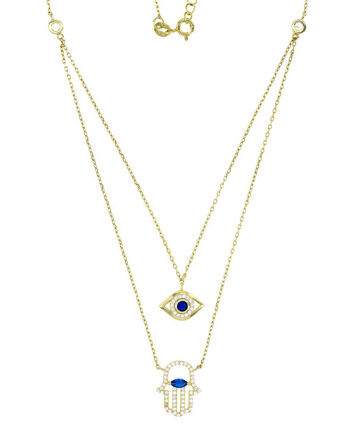 Macy's Lab-created Blue Spinel & Cubic Zirconia Evil Eye & Hamsa Hand 18" Layered Necklace