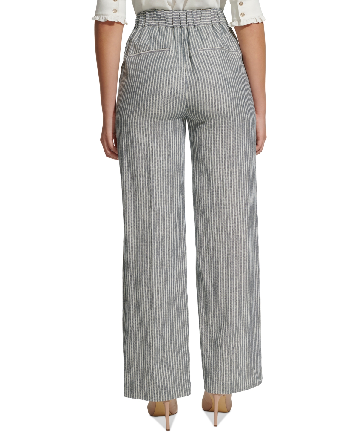 Shop Tommy Hilfiger Women's Striped Wilde-leg Pants In Ivory,navy