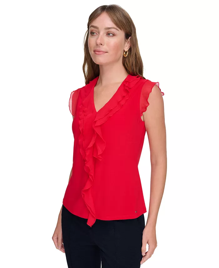 Women's Ruffled Mixed-Media Top - thumbnail 8