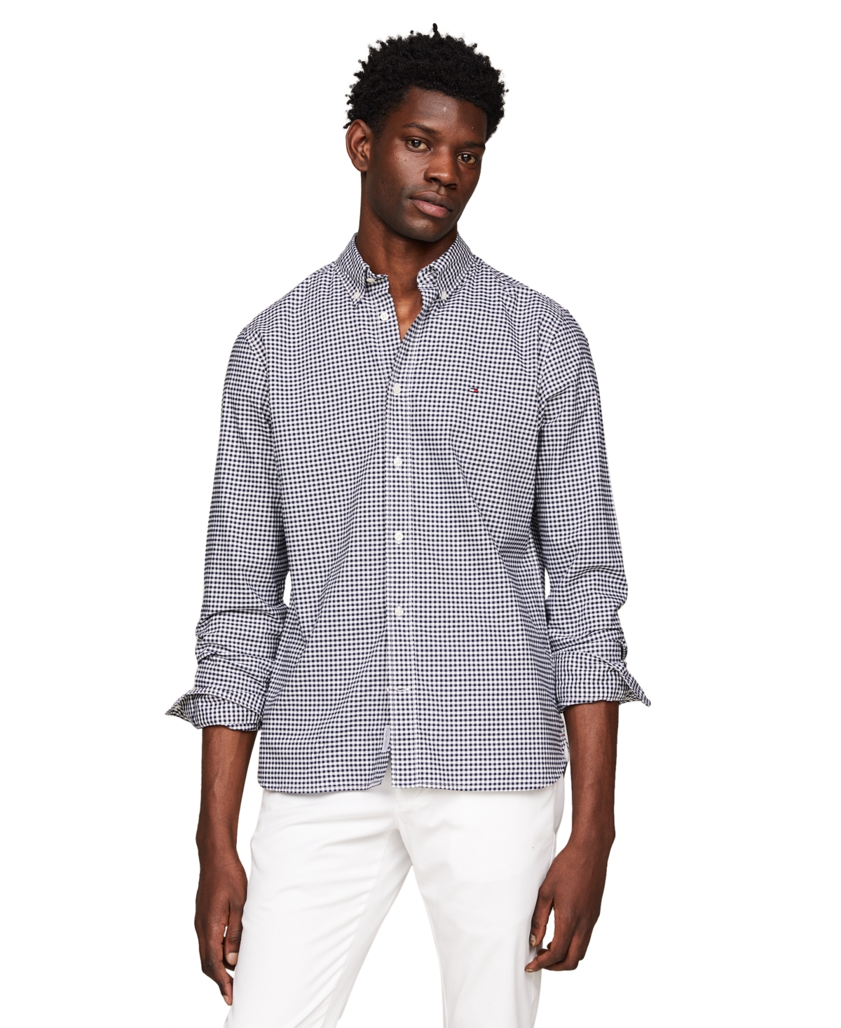 Shop Tommy Hilfiger Men's 1985 Oxford Gingham Shirt In Carbon Navy,optic White