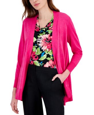 Kasper - Petite Open-Front Shark-Bite Long-Sleeve Cardigan