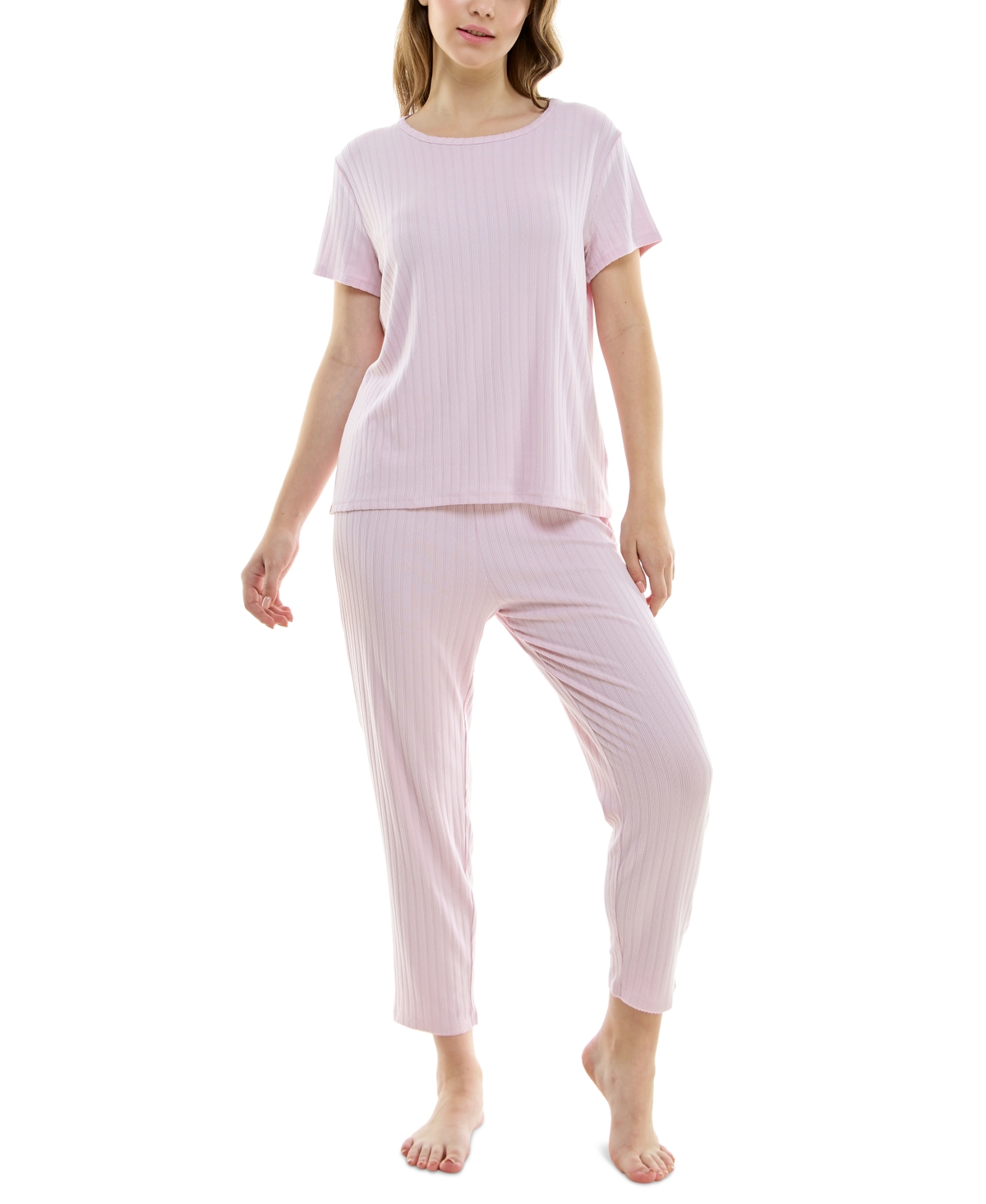 Women's 2-Pc. Cropped Pointelle Pajamas Set - Wild Rose