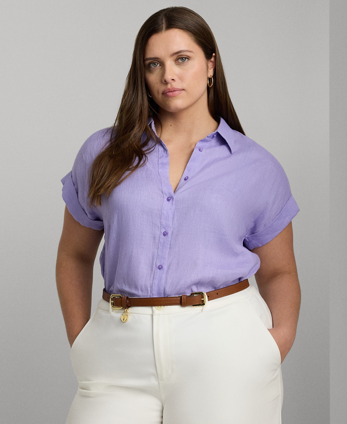 Lauren Ralph Lauren Plus Size Linen Dolman-sleeve Shirt In Wild Lavender