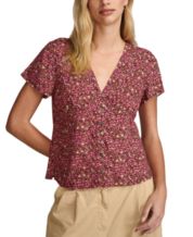Lucky Brand Women's V Neck Short Sleeve Top Navy Floral Blue - $49 (28% Off  Retail) New With Tags - From E