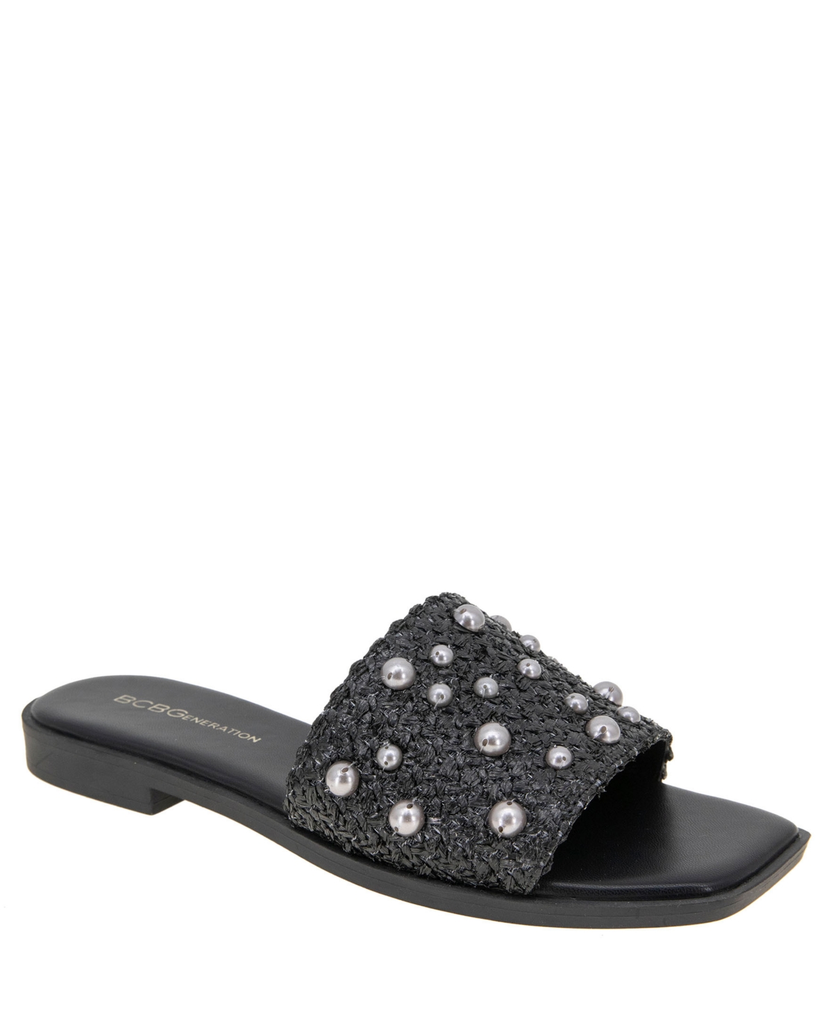 Shop Bcbgeneration Women's Lonnie Pearl Raffia Slide Flat Sandals In Black Raffia