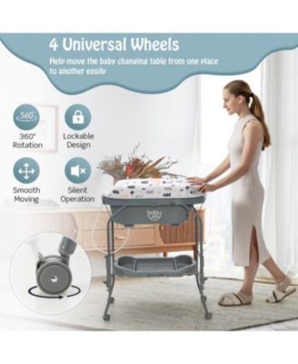 Portable Baby Changing Table with Storage Basket and Shelves