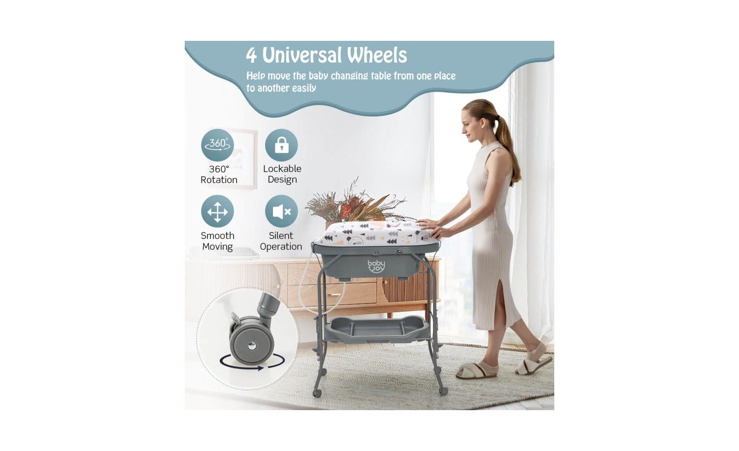 Portable Baby Changing Table with Storage Basket and Shelves