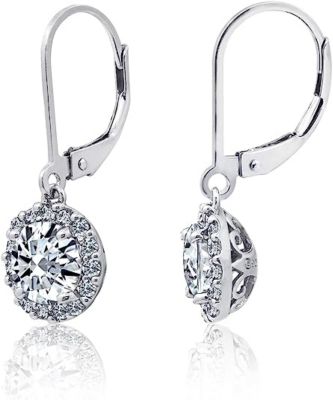 Elegant Halo Drop Dangle Leaver back Earrings