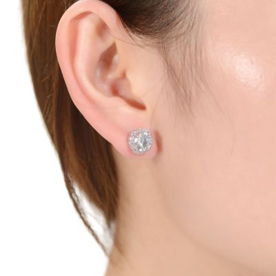 Elegant Round Stud Earrings with Clear Round Cubic Zirconia