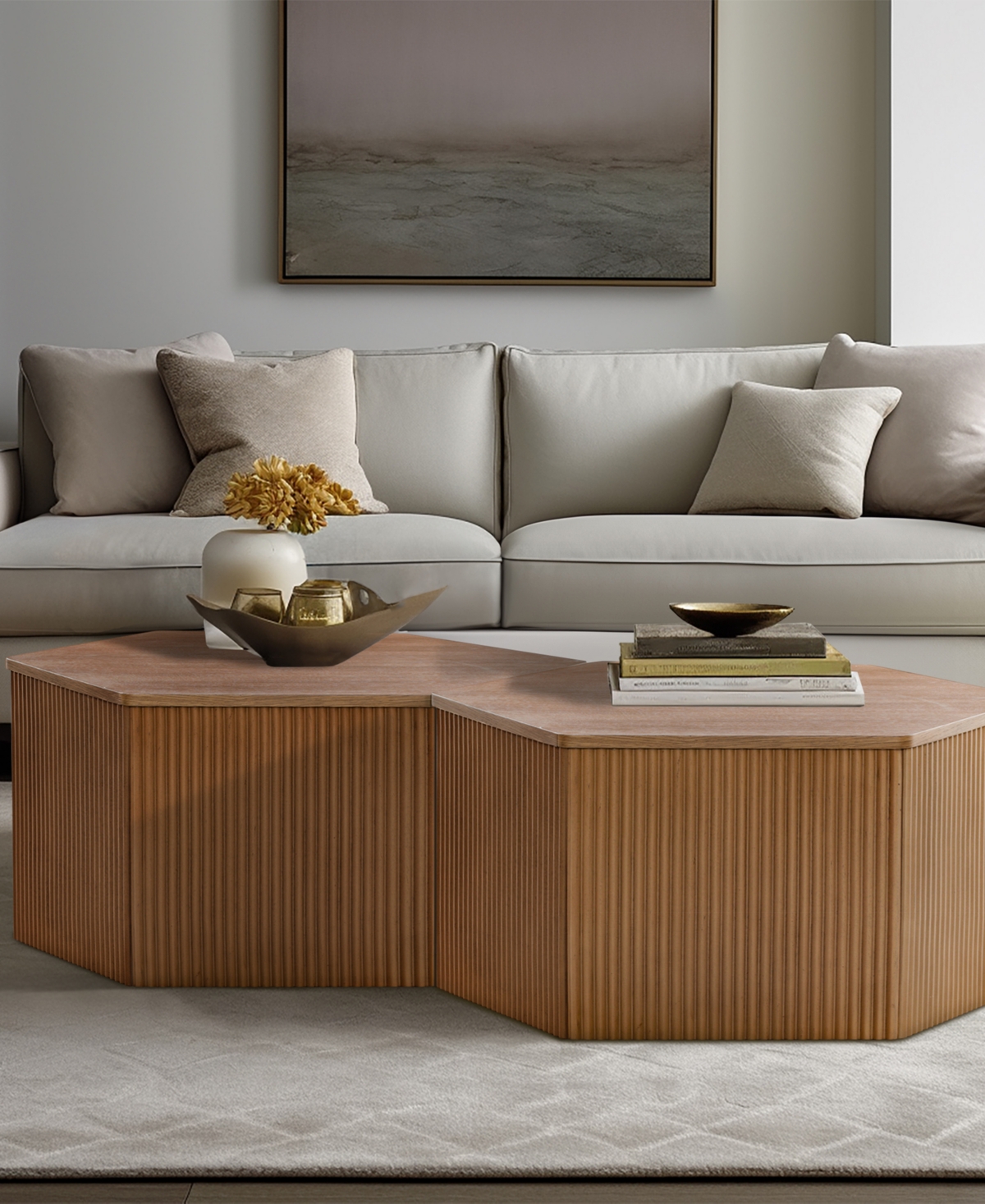 Ink+ivy Honey 29.5" Solid Wood Frame Fluted Hexagon Coffee Table In Natural