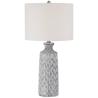 Patrick Modern Coastal Table Lamp 26 1/4" High Whitewash Gray Geometric Ceramic Drum Fabric Shade Decor for Bedroom Living Room House Home Bedside Nightstand Office Family - 360 Lighting